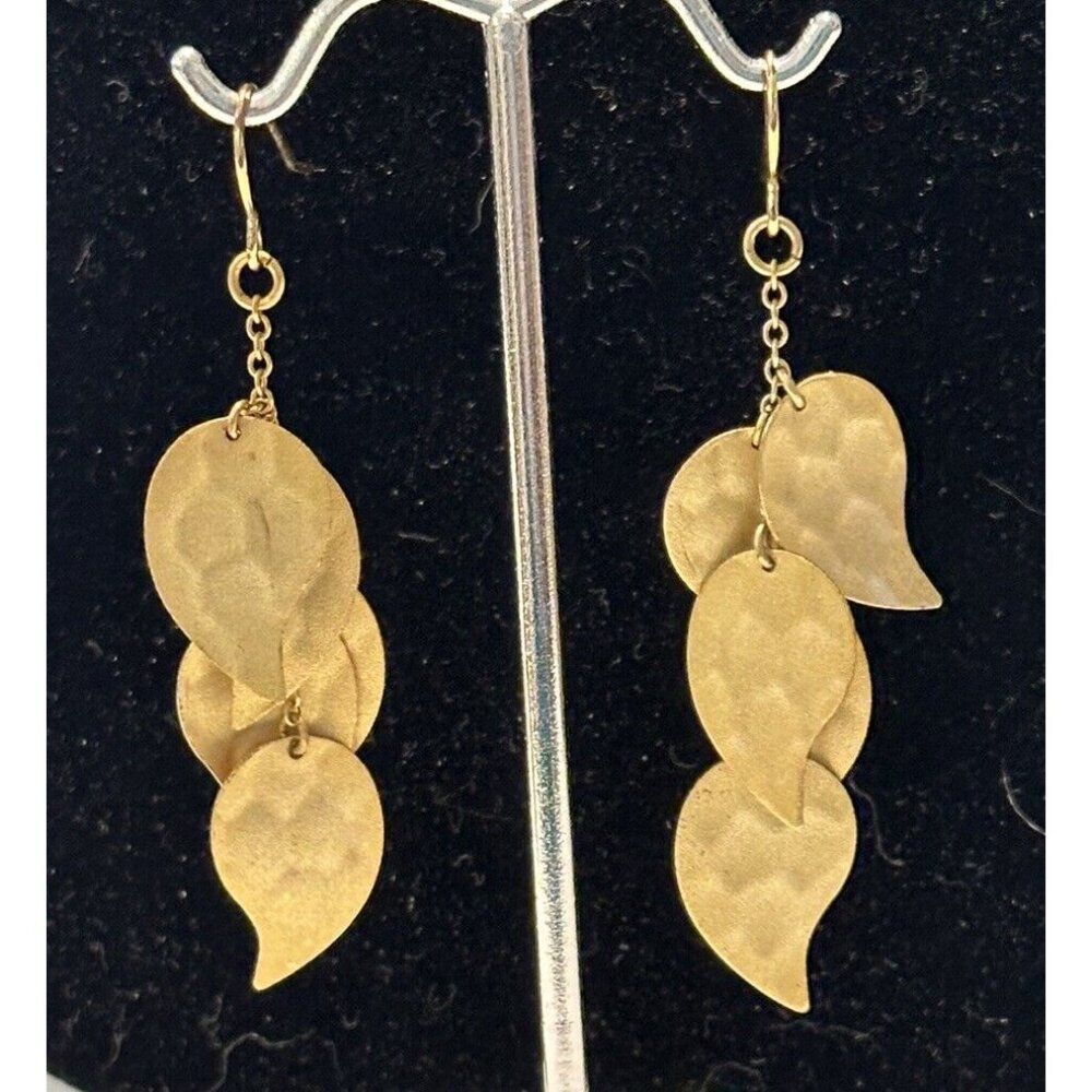 gold tone hammered leaf dangle Drop hook earrings Boho Tropical Beach